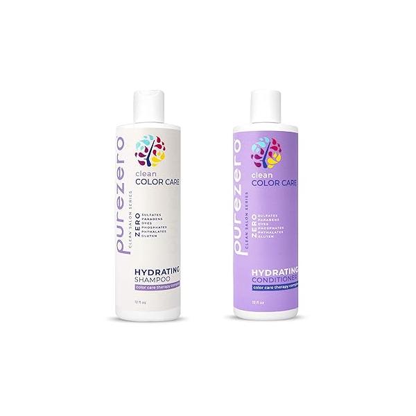 Purezero Clean Color Care Hydrating Shampoo & Conditioner Set - Toning, Balance for Treated Hair Hydrate Dry Zero Sulfates, Parabens