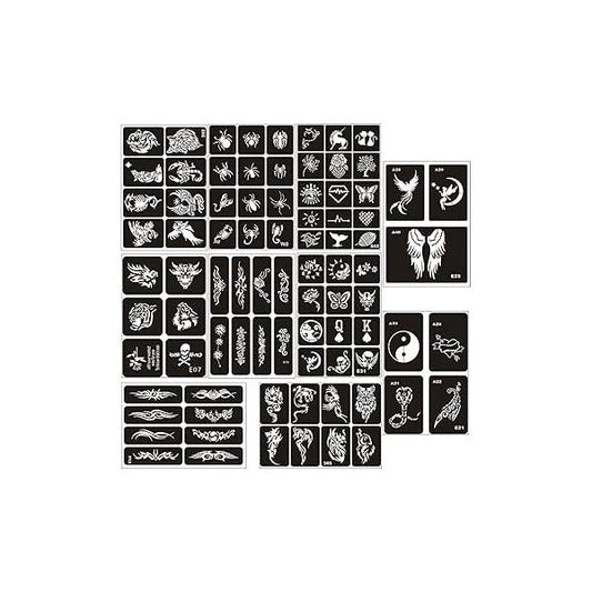10 Sheets Tattoo Stencil Kit Temporary Templates Body Art Designs Self-Adhesive Reusable Stickers - Various Patterns for Adults Man Women Kids Teenager N1