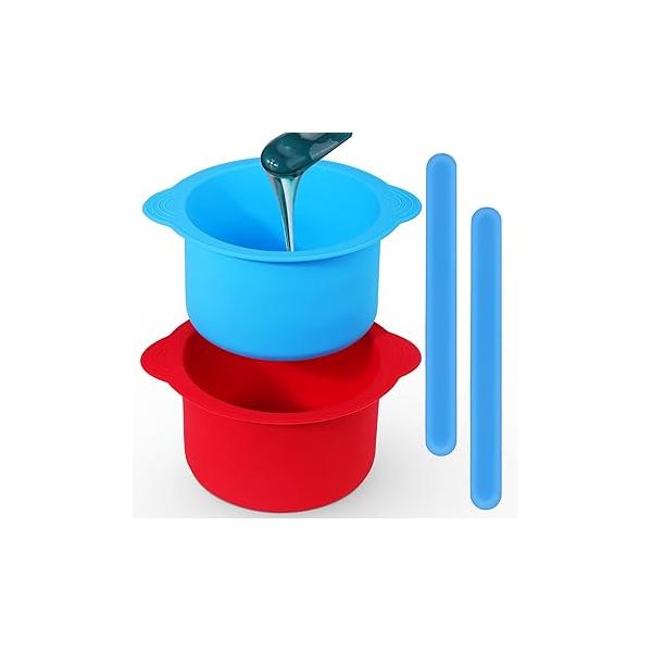 Mity rain 2pcs Silicone Wax Warmer Liner, Non-Stick Pot Bowl Replacement, Reuse Melt Liner With Spatulas For Hair Removal(Blue+Red)