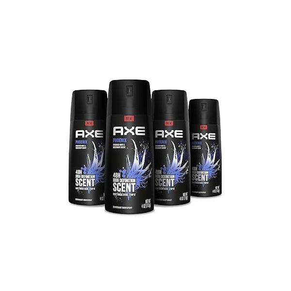 Axe Body Spray Deodorant For Long Lasting Odor Protection, Phoenix Men Formulated Without Aluminum, 4 Oz (Pack of 4)