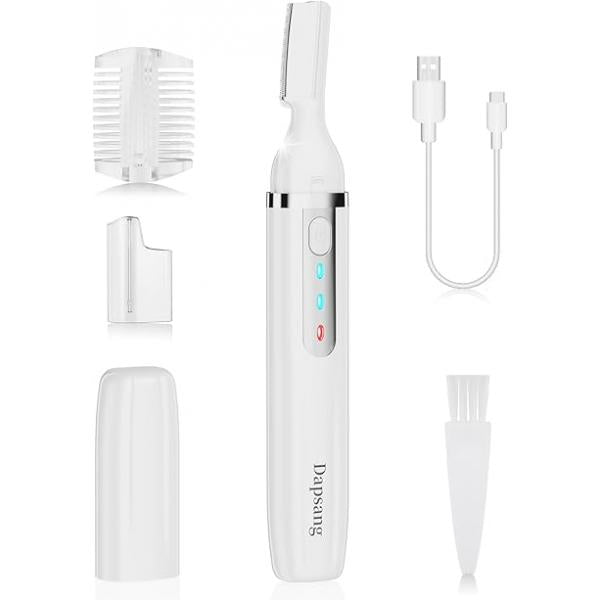 Eyebrow Trimmer, Electric Razor for Women Men, Rechargeable Painless LED Light Facial Hair Shaver Remover with Rinseable Blade Face Lips Neck Leg