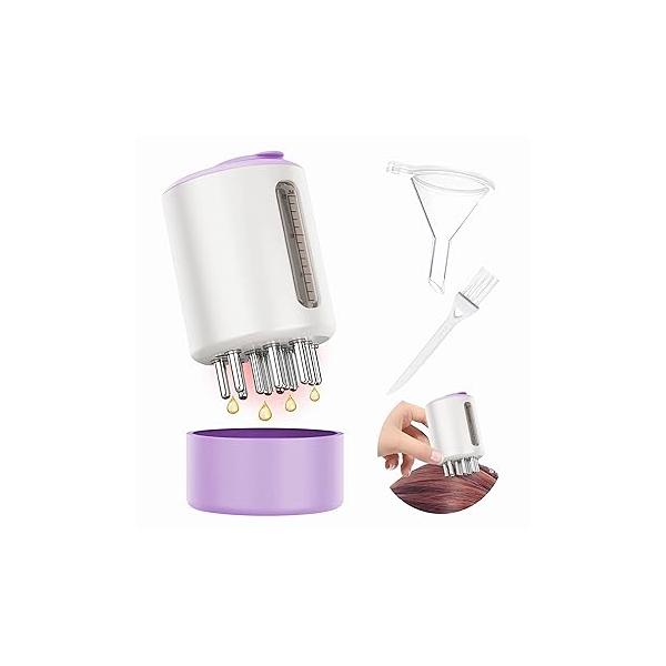 Electric Hair Oil Applicator & Scalp Massager 2 in 1, 15ml Capacity, Care Brush for Treatment, Minoxidil, Essential Oils Serums (Purple)