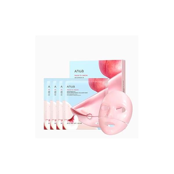 ANUA Rice 70 Glow Collagen Mask, Overnight Face Mask for Glass Skin, Ceramide, Facial Skin Moisture Barrier, Tightening Care, Natural Color, Korean Care (38g, 4ea)