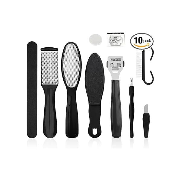 Professional Pedicure Tools Set, 10 in 1 Stainless Steel Foot Supplies Files Kit, Callus Remover, for Feet Spa