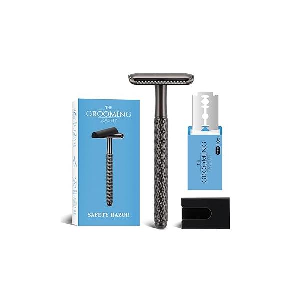 Double Edge Safety Razor for Women with Silicone Cover & 10 Blades Travel Metal Eco-Friendly Reusable Single Blade Shaving (Rose Gold)