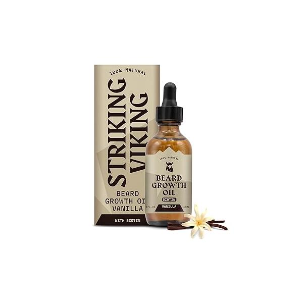 Striking Viking Beard Growth Oil with Biotin - 2 Fl Oz, 1 Pack, Sandalwood Thickening, Conditioning Serum for Men Argan & Jojoba Facial Hair