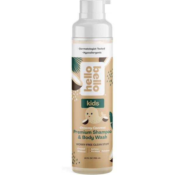 Hello Bello Kids Shampoo and Body Wash, Gentle Hypoallergenic Formula, Vegan Cruelty-Free, Creamy Coconut Scented, 10 fl oz
