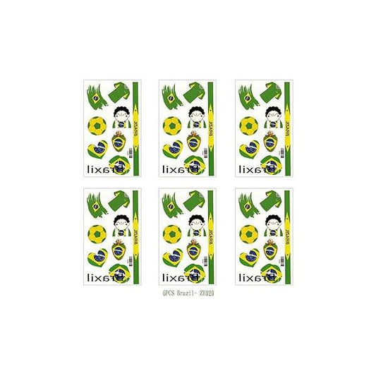 6 Sheets Brazil Flag Temporary Face Tattoos Stickers for Adults And Kids, World Cup Football Match Marathon Games Party