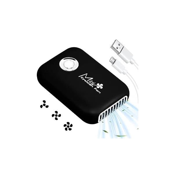 Buqikma Eyelash Fan Mini Lash for Extension Portable Dryer Handheld Rechargable USB with 3 Adjustable Speed Cooling Air Application (Black)