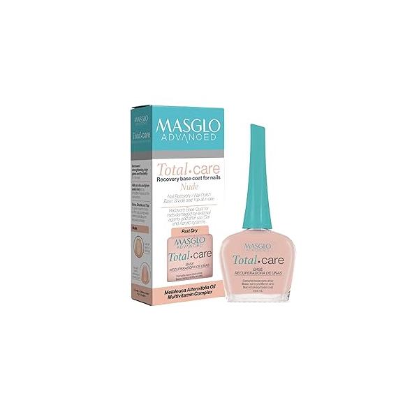 MASGLO Advanced Nail Recovery Base, Strengthening & Thickening Treatment, Fast-Drying Total Care Formula, Tea Tree Oil + Plant Proteins, Vitamin-Enriched Hydrating Base Coat, Nude Tone Color Shine