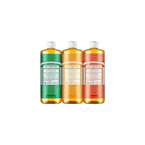 Dr. Bronner's Pure-Castile Magic Liquid Soap - Made with Organic Oils 32 oz (3-Pack) Almond, Citrus, Tea Tree, Body Wash, Face Soap, Dish Laundry, Pet Multi-Purpose Natural