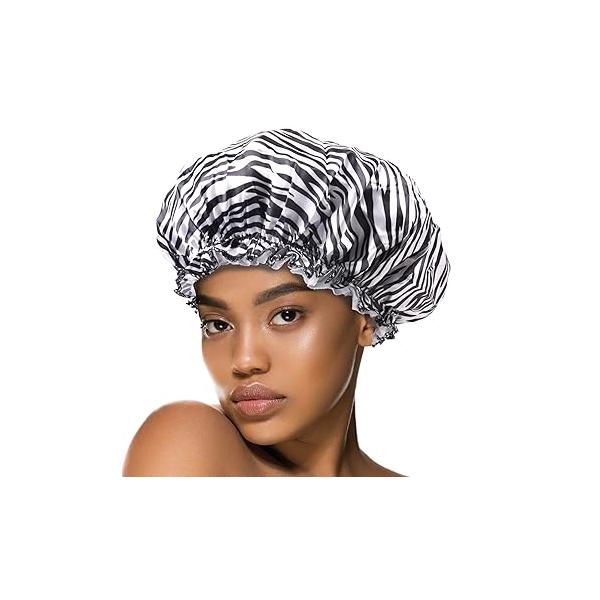 DONNA Deluxe Pattern Sleep Cap Hair Shower Bonnet for Sleeping Hat BLACK DOT