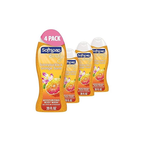 Softsoap Body Wash, Honeysuckle & Orange Burst 20 Ounce, 4 Pack