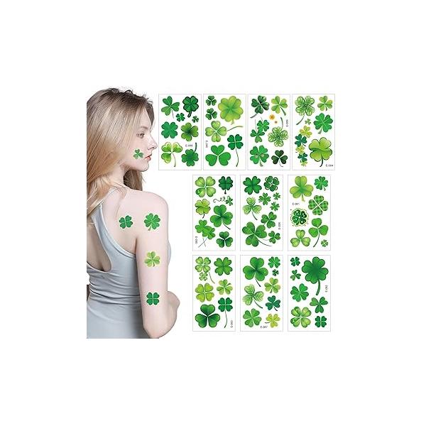 St. Patrick's Day Temporary Tattoos Shamrock, Glitter Tattoos, Shamrock Fake Tattoo Stickers for Green Lucky Flash Clover Art Make up Deco Irish Party Favors 36Pcs