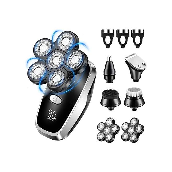 Head Shavers for Bald Men Rotary Electric Razor Cordless Shaver Rechargeable Waterproof Mens Multifunctional Shaving Grooming Kit Balder
