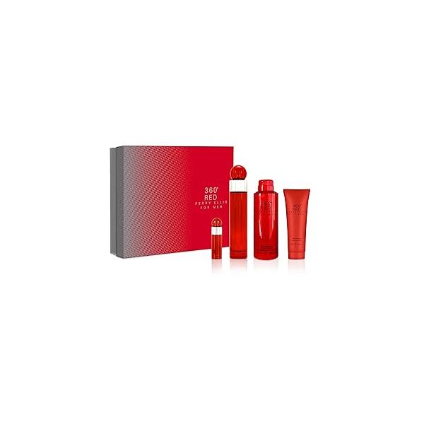 Perry Ellis 360 Red 3.4oz EDT Spray, 6oz Body 3oz Shower Gel, 7.5ml Spray Men 4 Pc Gift Set