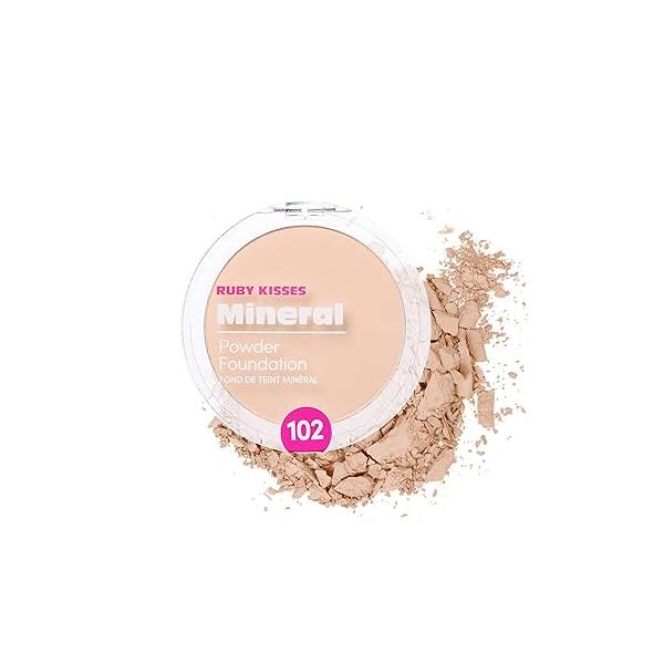 Ruby Kisses Mineral Pressed Powder Foundation, Medium to Full Coverage Natural Finish 0.35 Ounce (Ebony)