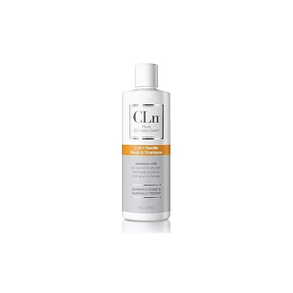 CLn® 2-in-1 Gentle Wash & Shampoo- Multi-functional Cleanser for Skin Scalp Prone to Irritation, Flaking, Itching, Dryness Razor Bumps, Fragrance-Free Paraben-Free, 8 fl. oz.