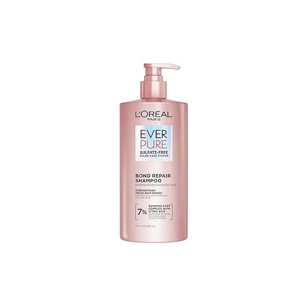 L'OREAL PARIS Bond Repair Sulfate Free Shampoo for Damaged Hair, Strengthening Hair Care with Citric Acid, Repairs Weak Bonds, EverPure, 23 Fl Oz