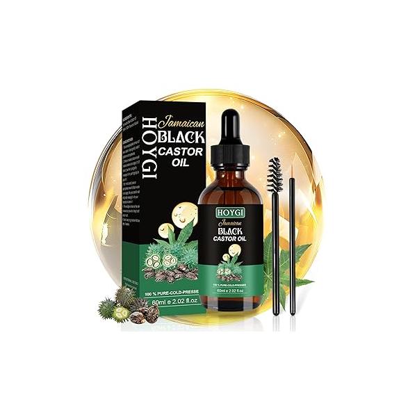 Cold Pressed Black Castor Oil for Hair Growth, 2 Pack - with Biotin, and Caffeine oils like Coconut , Rosemary, Argan, Hair, Eyelashes, Eyebrows, Beard Care