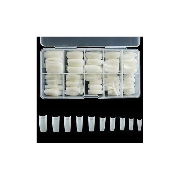 French Acrylic False Nail Tips, 1000PCS Fake Shape Artificial Nails Tips 10 Sizes with Case for Art Salons (Clear+Natural)