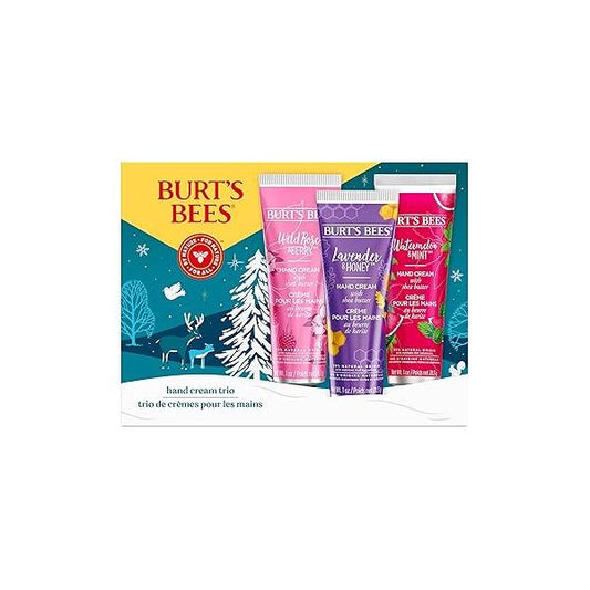 Burt's Bees Christmas Gifts, 3 Body Skincare Stocking Stuffers, Shea Butter Hand Cream Trio Set - Lavender Honey, Watermelon Mint & Wild Rose Berry (3-Pack)