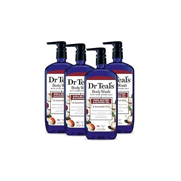Dr Teal's Body Wash with Pure Epsom Salt, Shea Butter & Almond Oil, 24 fl oz (Pack of 4)