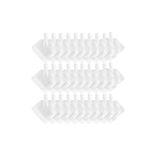 Framendino, 30 Pack Clear Travel Pouches for Toiletries Refillable Empty Containers Portable Fluid Makeup Packing Bags Squeeze Pouch Shampoo Conditioner Lotion (30ml)