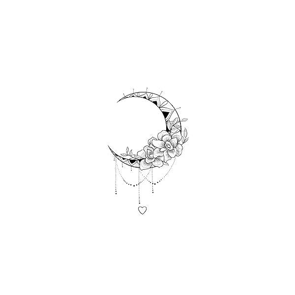 MapofBeauty 2 pcs Black Moon Flower Prints Temporary Waterproof Tattoo Sticker