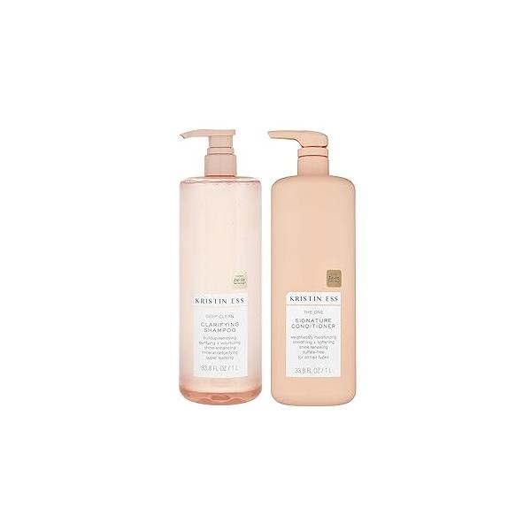 Kristin Ess Hair Deep Clean Clarifying Shampoo + Signature Conditioner Set for Build Up, Dirt and Oil on Scalp, Condition Detox Oily Hair, Vegan, 33.8 fl oz