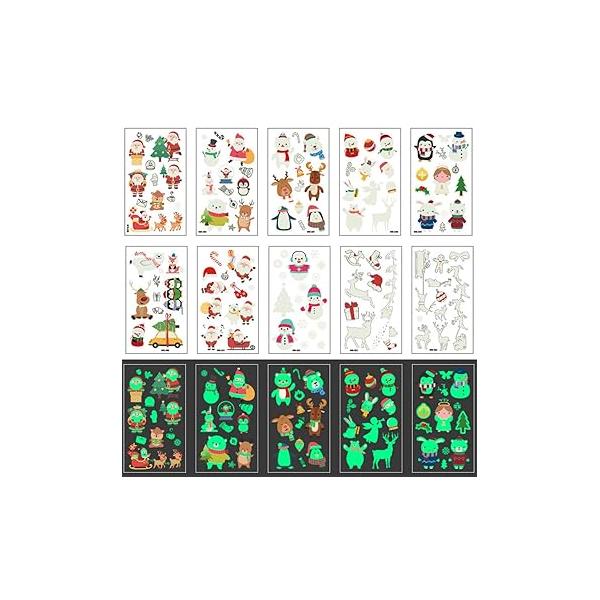 Christmas Tattoos Sticker Temporary Glow in the Dark Stickers Blacklight Decals for Kids Adults Xmas Party Cool Body Art Decor Santa Claus Tree Sock Reindeer Gift Design 20sheets