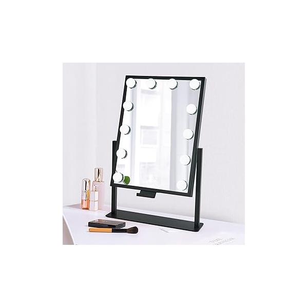 Lighted Makeup Mirror Hollywood Vanity with Lights, Touch Control Design 3 Colors Dimable LED Bulbs, Detachable 10X Magnification, 360°Rotation, (White) 12" L x 14" W