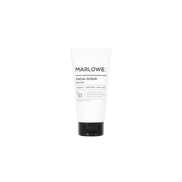MARLOWE. No. 122 Facial Scrub 6 oz, Gentle Face Exfoliator with Apricot Seed Powder & Pumice, Cleanses Smooths, Fresh Pine Agarwood Scent