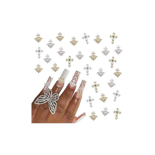 Barbiecore Nail Charms, Pink Gun Head Lip Heart Saturn Rhinestione Art Charms Jewelry Decorations Acrylic Gems Accessories for Women Girl DIY Crafts Supplies