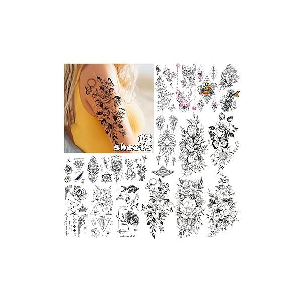 Cerlaza 66 Styles Temporary Tattoos for Women, Henna Fake Semi Permanent Tattoo Sleeves Adults, Flower Tatuajes Temporales Long Lasting Realistic Leg Makeup Waterproof Stickers