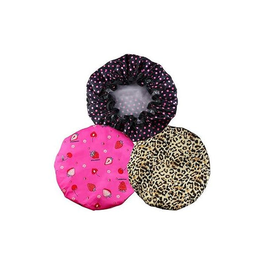 3 Pack Reusable Bath Hair Caps With Silky Satin Waterproof Cap Elastic Band Bathing Shower Hat Double Layered for Women Care