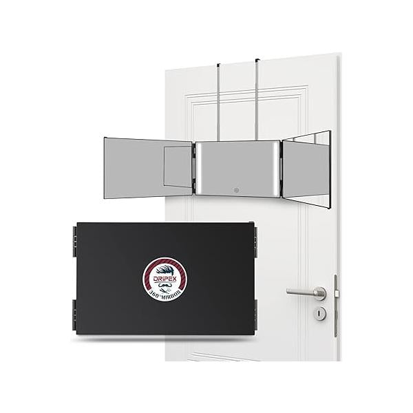 Dripex 3 Way Mirror for Men or Women, 360° Trifold Self Haircut with Height Adjustable Hooks, Makeup, Styling, Shaving, Braiding, Dye Hair (Black Without Led)
