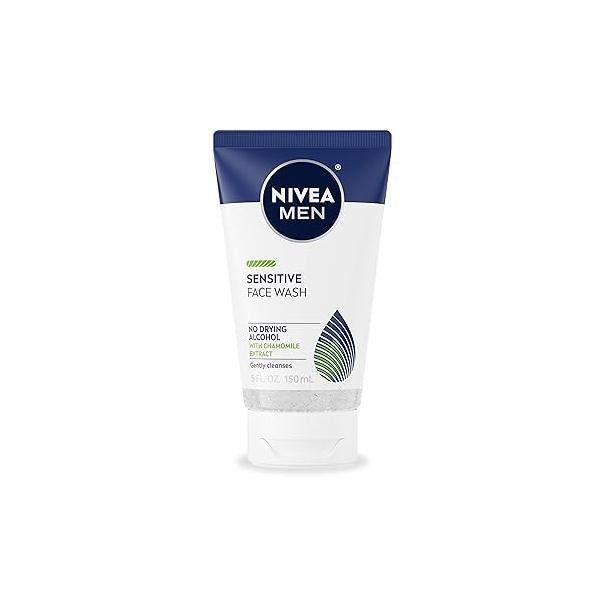 NIVEA MEN Sensitive Face Wash with Vitamin E and Chamomile Extract, No Drying Alcohol, Gentle for Men Skin, 5 Fl Oz Tube