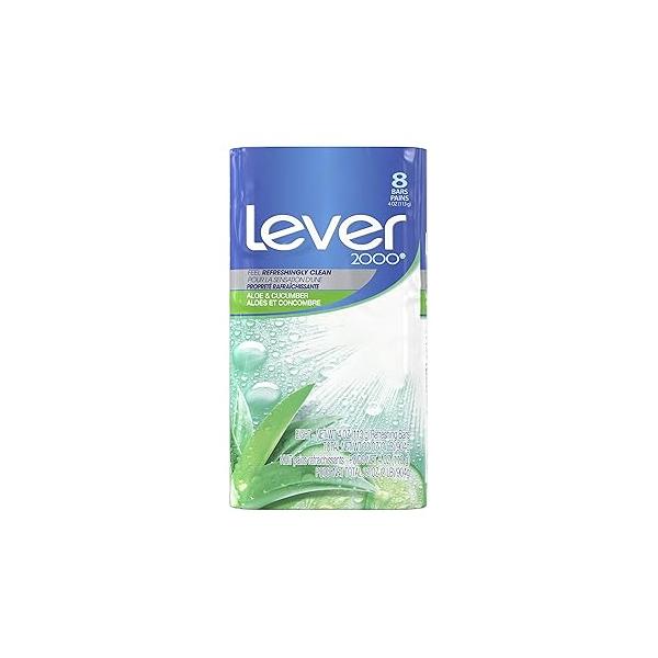 Lever 2000 Refreshing Body Soap and Facial Cleanser Aloe & Cucumber Effectively Washes Away Bacteria 4 oz 8 Bars