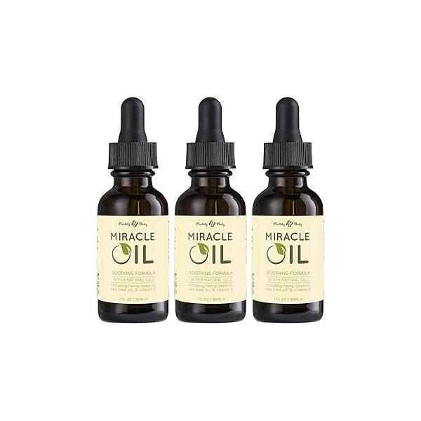 Earthly Body Miracle Oil, 1 fl. oz. - 3 Pack 100% Natural Tea Tree Hemp Seed Oil & Vitamin E Moisturizer, Calms Skin Irritations, Helps Smooth Wrinkles Gluten Free, Vegan
