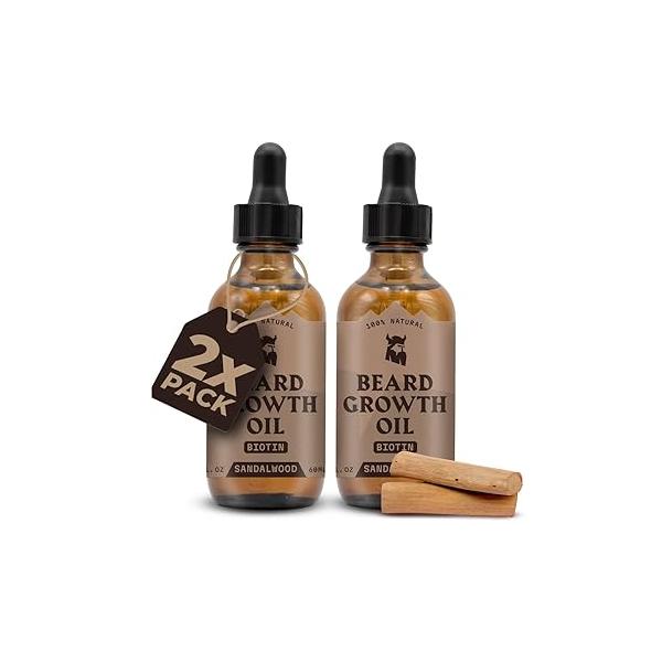 Striking Viking Beard Growth Oil with Biotin - 2 Fl Oz, 1 Pack, Sandalwood Thickening, Conditioning Serum for Men Argan & Jojoba Facial Hair