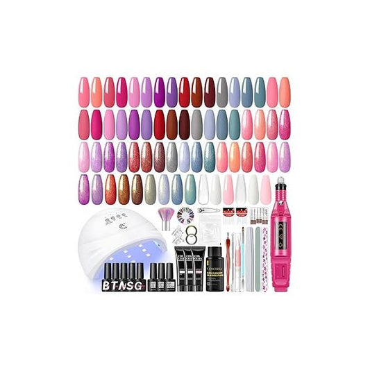 42PCS Gel Nail Polish Kit with U V Light and Drill, 15 Colors 3 PCS Poly ExtensionGel 5PCS Top Base Coat Summer Manicure Starter Gifts for Women