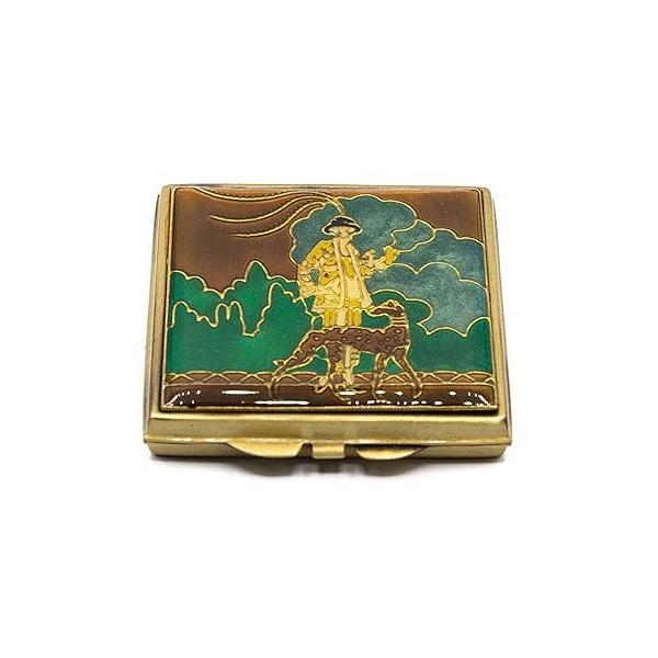 Man & Dog Mosaic Folding Compact Pocket Makeup Mirror With Swarovski Rhinestone Crystals Double Sided (5x magnification + 1x magnification)