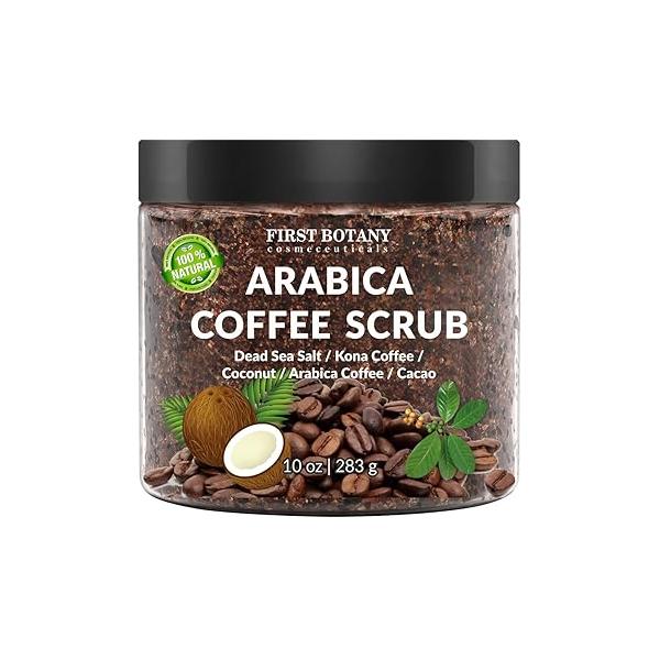 First Botany Cosmeceuticals, 100% Natural Arabica Coffee Scrub with Organic Coconut & Shea Butter Acne Anti Cellulite Stretch Mark treatment Spider Vein Therapy, Varicose Veins Eczema, 10 oz
