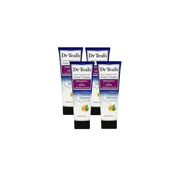Dr. Teals Pure Epsom Salt Foot Cream Gift Set (4 Pack, 8oz Ea.) - Moisturize & Soften with Shea Butter Aloe Vera Essential Oils Eases Aches Pains, Promotes Healthy Looking Skin