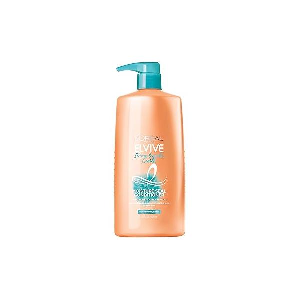 L'Oreal Paris Elvive Dream Lengths Curls Moisture Seal Conditioner, Paraben-Free with Hyaluronic Acid and Castor Oil. Best for wavy hair to curly hair, 28 fl oz
