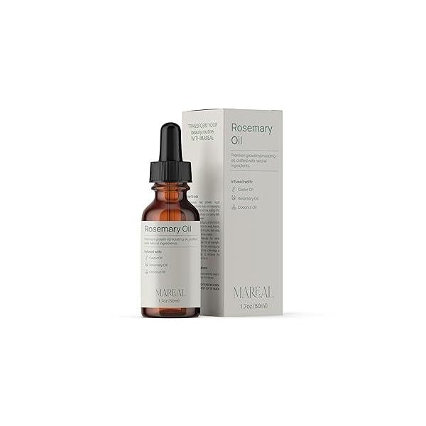 Pure Rosemary Oil for Hair Growth & Scalp Health | Infused with Castor Coconut Thickening Regrowth Treatment Women Men 100% Natural Up to 2-Month Supply 1.7 fl oz MAREAL