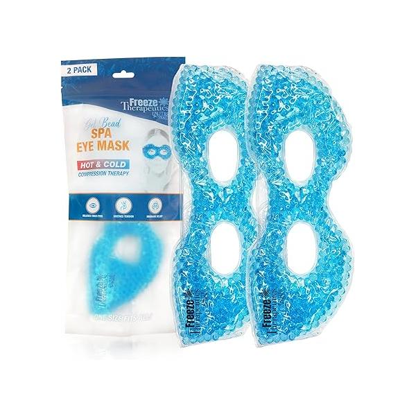 USA Merchant - 2 Redesigned Therapeutic Spa Gel Bead Eye Masks Hot/Cold Reusable Ice Packs with Flexible Beads Compress Therapy for Puffy Eyes, Dark Circles, Headaches, Migraines, Stress Relief