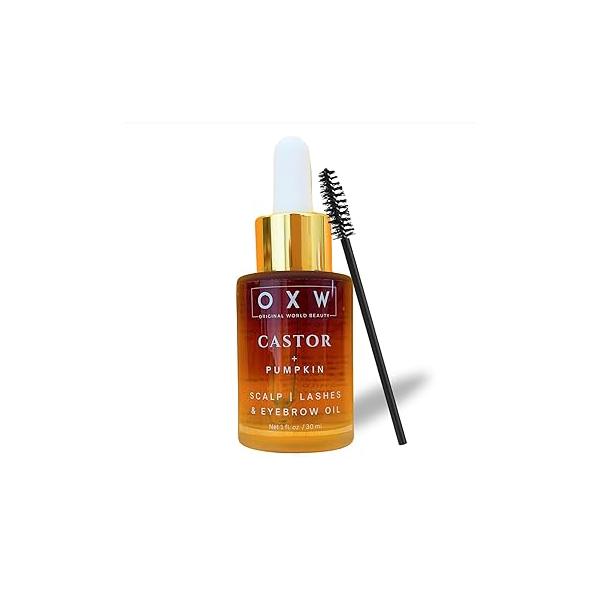 OXW Beauty Castor Oil & Pumpkin Seed Blend - Scalp Stimulator Hair Growth Nourishing Treatment Facial Organic Virgin Hexane Free Cold Pressed Glass Bottle Handcrafted All Natural