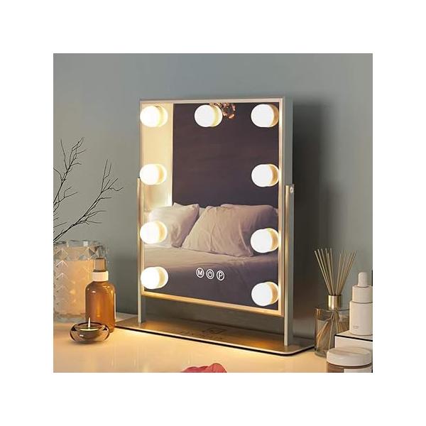FENCHILIN Hollywood Mirror with Light 12.0W'' * 14.5L'' Lighted Makeup Vanity Smart Touch Control 3 Colors Dimable Detachable 10X Magnification 360°Rotation(Black)